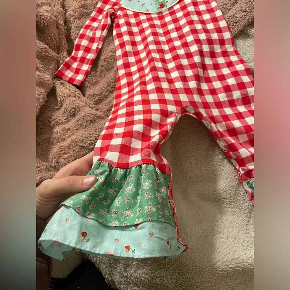 NWT RicRac and Ruffles One Piece Red Gingham with Cherries and Strawberries